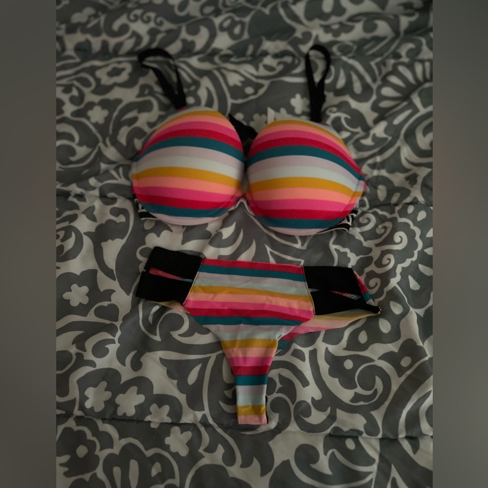 Colorful Striped Panty and Bra set-Pink by Victoria’s Secret